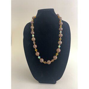 Vintage Joan Rivers Cheetah Animal Print Beaded Gold Tone Adjustable Necklace